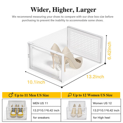 Kuject 12-Pack X-Large Shoe Storage Organizers Clear Plastic Stackable Shoe Rack, White