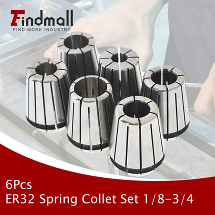 findmall 6Pcs ER32 Accuracy Spring Collet Set 1/8-3/4 for CNC Milling Lathe Tool and Work-Holding Engraving Machine
