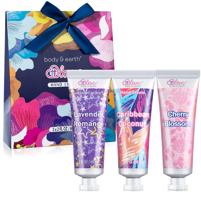 Hand Cream Gift Set - Body & Earth Love 3pc Moisturizing Hand Lotion for Women - Enriched with Shea Butter for Dry Cracked Hands - 3 x 2.0 oz Small Travel Size, Mother's Day Birthday Gift Idea