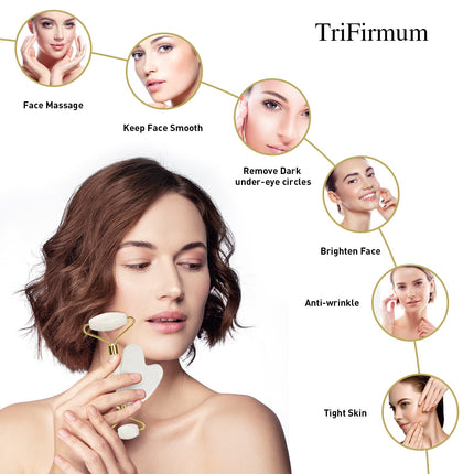 Jade Roller & Gua Sha,Face Roller,Gua Sha Facial Tool,100% Natural Jade,Anti-Aging Face Massager for Face,Eyes,Neck,Body Muscle Relaxing
