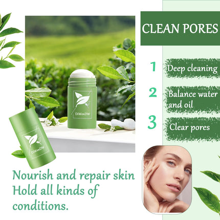 Green Tea Deep Cleanse Face Mask Stick,Moisturizing Oil Control Green Mud Clay Mask Stick for Face
