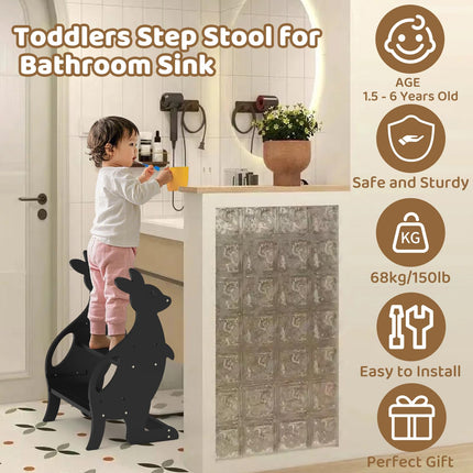 Wooden 2 Step Stool for Toddlers, Adjustable Height Toddler Learning Standing Ladder Tower with Handrails, Kitchen Toddler Stool Helper for Bathroom Sink Toilet Potty Training
