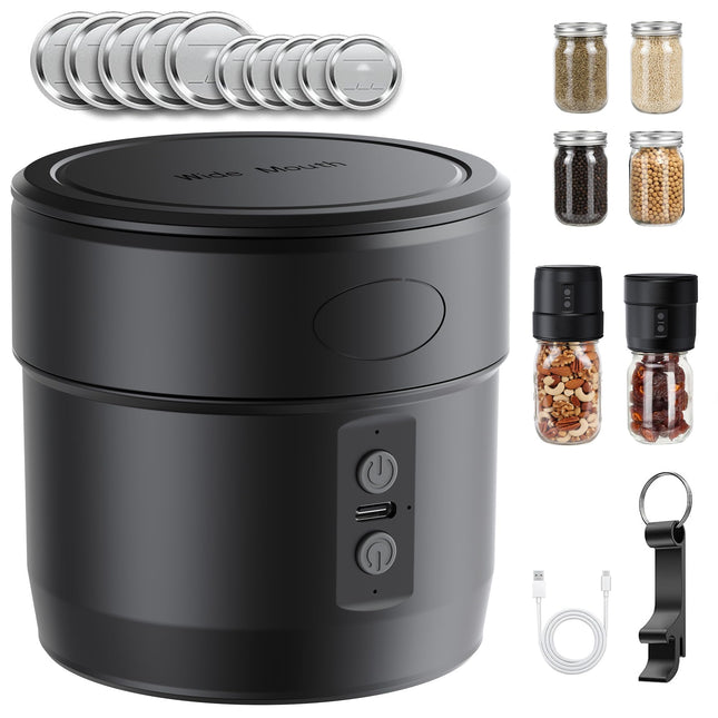 Electric Mason Jar Vacuum Sealer, Vacuum Sealer Kit for Wide/Regular Mouth Jars, Containers, Food Storage & Fermentation Deep Black
