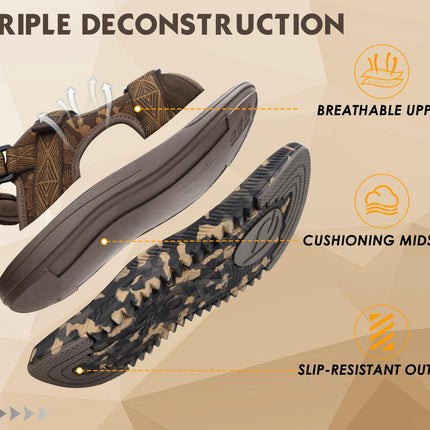 ONCAI Men's SIZE 10 US Arch Support Orthopedic Hiking/Walking Sandal with Breathable Mesh, BROWN CAMO