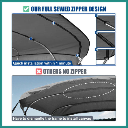 ATOCOVER 600D Canvas Only NO Frame 4 Bow Bimini Top Replacement Top Cover, GREY