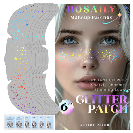 HOSAILY 1pc Holographic Silver Glitter Freckles Face Tattoo, Waterproof Sparkle Chameleon Face Glitter Speckles Patches for Women&Kids, Star Temporary Tattoo Makeup Accessories for Festival Rave