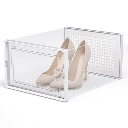 Kuject 12-Pack X-Large Shoe Storage Organizers Clear Plastic Stackable Shoe Rack, White