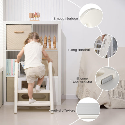 hoopyosms Toddler Step Stool for Bathroom Sink Kids Foldable Toilet Potty Training Stool Adjustable 3 to 2 Stool with Handrail Baby Kitchen Stool Helper Children Step Ladder with Non-Slip Pads