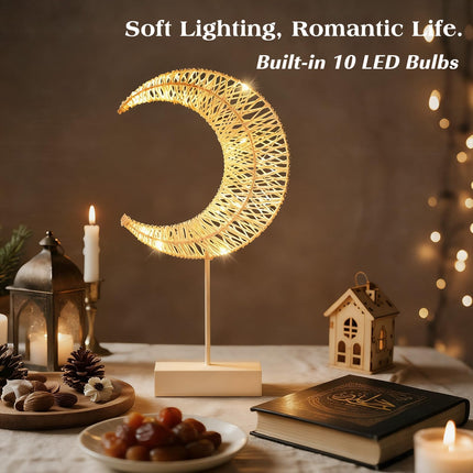 Lewondr Moon Shape Rattan Battery Powered Light, Winding Thread LED Crescent Lamp Light