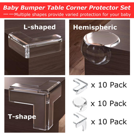 TAINESS Clear Silicone Soft Baby Proofing Corner & Edge Guards - Safety Strip for Tables, Cabinets, Sinks 4m Strip & 30 Corners