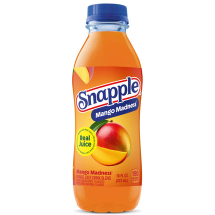 Snapple Mango Madness Flavored Juice Drink, 16 fl oz recycled plastic bottle, Pack of 12