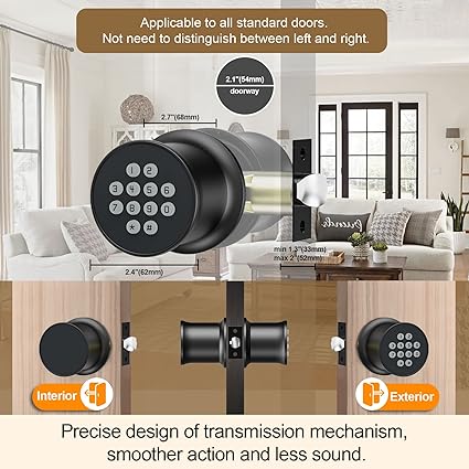 Digital Door Knob,Keyless Entry Door Knob,Smart Knob Unlock by Passcode/USB Backup,Exterior Door Lock with Keypad,Security Door Lock Electronic Door Knob for Home Office Bedroom Hotel Apartment,Black