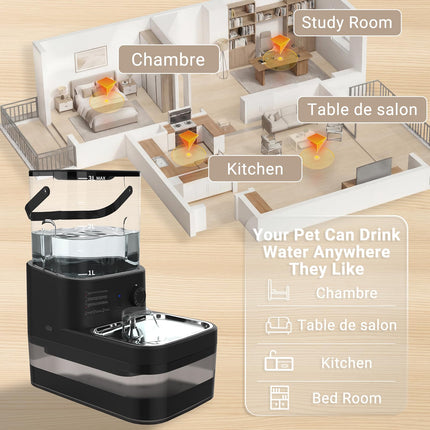 Dwarfuarm 3L Filterless Cat Water Fountain with 4000mAh Battery, BLACK