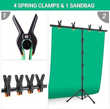 Coliflor T-Shape Portable Backdrop Stand, 6.5x3.2ft Adjustable Photo Background Stand Kit, Sturdy Small Back Drop Holder with 4 Spring Clamps, Carry Bag for Parties, Photography and Video Studio