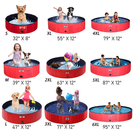V-HANVER Dog Pool Pets Bathing Tub Plastic Wading Kiddie Pool for Medium and Large Dogs Kids - Portable Foldable Collapsible, 95 X 12 inch