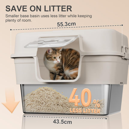 Stainless Steel Litter Box with Lid, XL Extra Large Litter Box for Big Cats, Enclosed Metal Litterboxes High Sided with Handles, Easy Cleaning Anti-Urine Leakage, Mat & Filter Pedal & Scoop, Beige