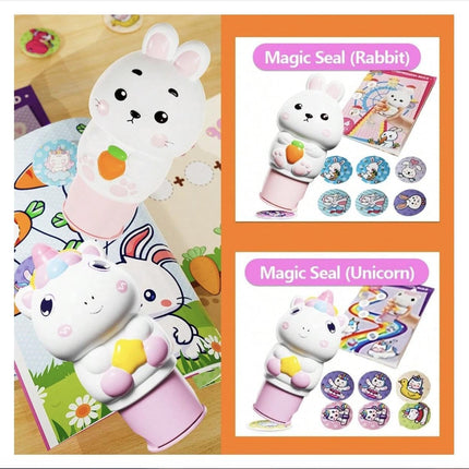 Jashgop Kids Sticker Stamp Activity Kit | Magical Sticker Stamper Book with 100+ Reusable Stickers | Creative Arts & Crafts Travel Toy for Toddlers, Girls & Boys.(Pack of 1, Multi Design)