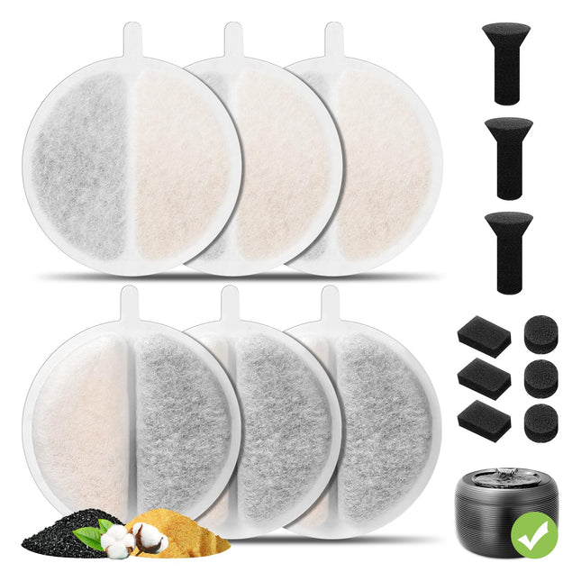 GISOFIK 6 Pack Replacement Filters for 2.5L Lite & Premium Pet Water Fountain, GISOFIK Cat Water Fountain Filters, Triple Filtration System Pet Fountain Filter Replacement (9 Sponge Foams)
