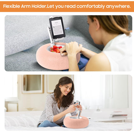 PlsHugek Pillow Stand Holder for Kindle Tablet iPad with Snack Bowl, Lap Cozy Pillow Stand Holder for Reading in Bed for 4.7"-11" Kindle, Tablet, iPad, iPhone, Google, Samsung (Pink)
