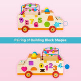 6-1 Wooden Pounding Toy Bead Maze Shape Matching Car Toys with Knocking Table and Arithmetic Montessori Early Education Toys T128