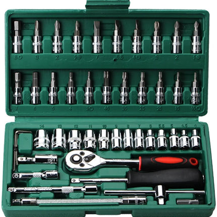 46Pcs Hand Tool Socket Wrench Set.Car Repair Ratchet Wrench.Key Spanner.Nut Tool Head Ratchet Metric Spanner Set Tools Open Kit