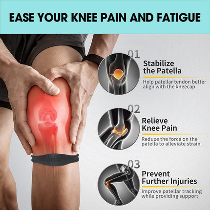 Patellar Tendon Support Strap, Knee Pain Relief & Patella Stabilizer Knee Strap Brace Support for Hiking, Soccer, Basketball, Running, Jumpers Knee, Tennis, Volleyball & Squats, Black