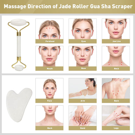 Jade Roller & Gua Sha,Face Roller,Gua Sha Facial Tool,100% Natural Jade,Anti-Aging Face Massager for Face,Eyes,Neck,Body Muscle Relaxing