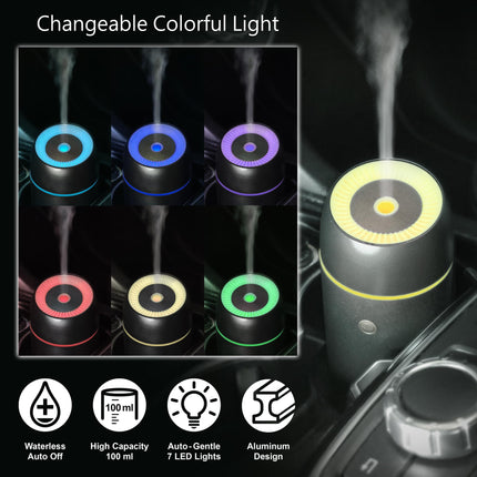 Earnest Living Essential Oil Diffusers Aluminium Car Air Fresheners Humidifier for Essential Oils Car Aromatherapy Diffuser 100ml Car Diffuser Timers Night Light Auto Off USB Portable Silver Gift