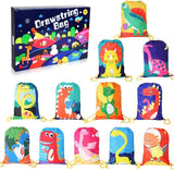 12 PCS Kids Party Favor Bags for Birthday Party Gift Drawstring Goody Package with Cartoon Dinosaur T21