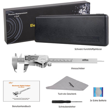 MOOCK Digital Caliper, Durable 6inch/150mm Stainless Steel Electronic Measuring Tool Vernier Calipers, Inch Fractions Milimeter Conversion, IP54 Protection Accurate Gauge with LCD Screen