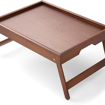 Bamboo Bed Table Tray with Foldable Legs, Large Breakfast Bed Tray with Handles for Food, Snack Small Laptop