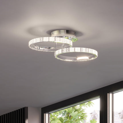 Loris 16-Inch LED Flush Mount Ceiling Light, Chrome Finish with Crystal-Style Embellishments, Modern Glam Light Fixture for Bedroom, Hallway, or Entryway