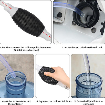 Guiqulai Siphon Pump Kit of 7 Pcs, Fuel Transfer Pump for Gasoline Gas Fluid Fuel Fish Tank, Manual Hand Pump with 2 M Siphon Hose Airbag, Stop Valve, Hose Fastener