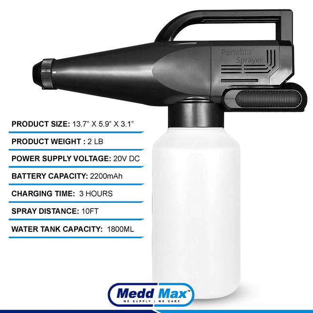 Medd Max Portable Cordless 1.8L Cap Handheld Electrostatic – Fogger Machine, Atomizer Battery Powered Nano Spray Gun Fine Mist Sprayer