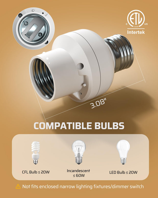 DEWENWILS Remote Control Light Bulb Socket, Wireless Light Switch for Pull Chain Light Fixture, Remote Light E26 E27 Bulb Socket, No Wiring, 2 Wall Mounted Switch+1 Socket, HRLS21T