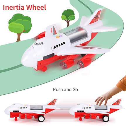 Transport Cargo Airplane Toy-Car Toys for Boys with Large Play Mat, Sounds Buttons Flashing Light,Vehicles Fire Trucks Large Plane 11 Road Signs T47 blue