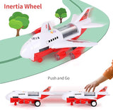 Transport Cargo Airplane Toy-Car Toys for Boys with Large Play Mat, Sounds Buttons Flashing Light,Vehicles Fire Trucks Large Plane 11 Road Signs T47