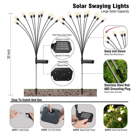 FRSTONA Outdoor 4 Pack Solar Firefly Lights Decorative 10 LED Big Bulb Waterproof Wind Swaying for Yard Lawn Pathway Flower Decor