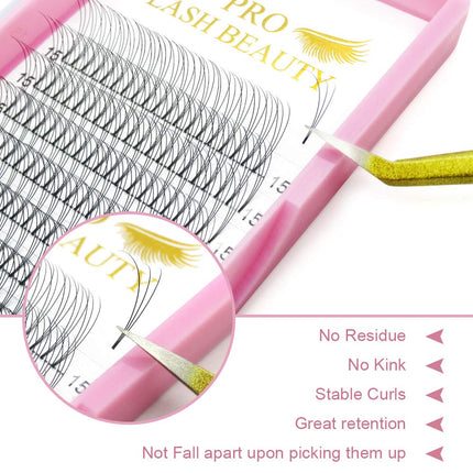 PRO LASH BEAUTY Pre Made Fan Eyelash Extensions 3D-C-0.07-14mm Short Stem Eyelash Extension Pre Fanned Russian Volume Lashes 0.07 0.10 Lash Extensions (3D-C-0.07-14)