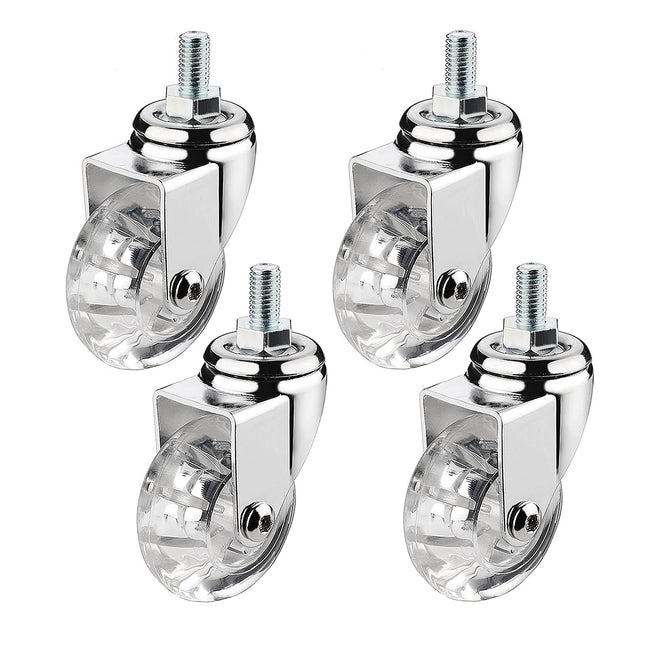 AZHAOMLIN Set of 4 Clear Rubber Industrial 2 INCH Castor Wheels without Brakes Replacement for Furniture/Cart M8*15mm