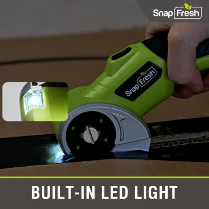 SnapFresh 4V Cordless Electric Scissors-Rechargeable Rotary Box Cutter w/ 2.0Ah Battery, 2 Self-Sharpening Blades, 285RPM,LED & Safety Lock, Carpet Cutter Tool for Cardboard, Fabric, Leather, Plastic