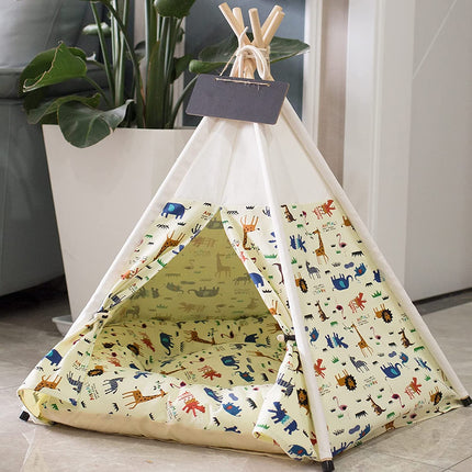 Pet Teepee Tent with Thick Cushion for Dogs Cats Portable Dog(Puppies) House Pet Tent Indoor Outdoor