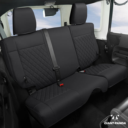 GIANT PANDA Customized Car Seat Covers for Jeep Wrangler 4 Door JK Unlimited Sahara Sport Rubicon X 2008 2009 2010, Faux Leather, Black