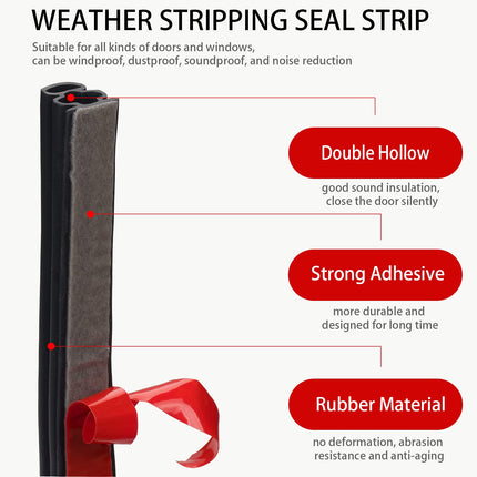 19.68ft Self-Adhesive Backing Weather Stripping Seal Strip for Doors/Windows, Easy Cut to Size, Black