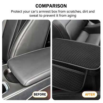 TSUGAMI Universal Fit Car Armrest Seat Box Cover Protector Center Console Cushion Pad with 2 Pocket, Black