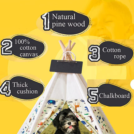 Pet Teepee Tent with Thick Cushion for Dogs Cats Portable Dog(Puppies) House Pet Tent Indoor Outdoor