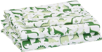 Amazon Basics Kid's Dino Friends Soft Easy-Wash Microfiber Sheet Set, Twin, Grass Green Dinosaurs 1J36
