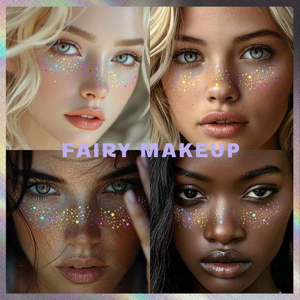 HOSAILY 1pc Holographic Silver Glitter Freckles Face Tattoo, Waterproof Sparkle Chameleon Face Glitter Speckles Patches for Women&Kids, Star Temporary Tattoo Makeup Accessories for Festival Rave