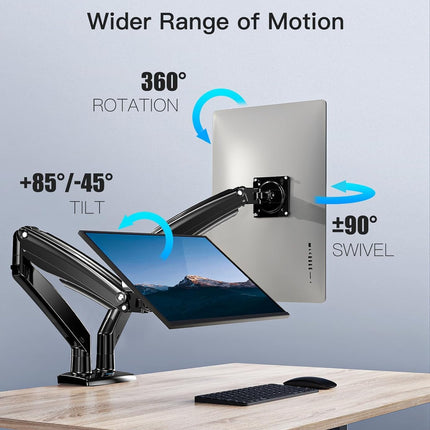 HUANUO Dual Monitor Stand - Adjustable Gaming Monitor Mount for Two 13 to 40 Inch Screens, Long Height Range, Sturdy VESA Mount with Clamp and Grommet Base, Each Arm Supports up to 26.4lbs
