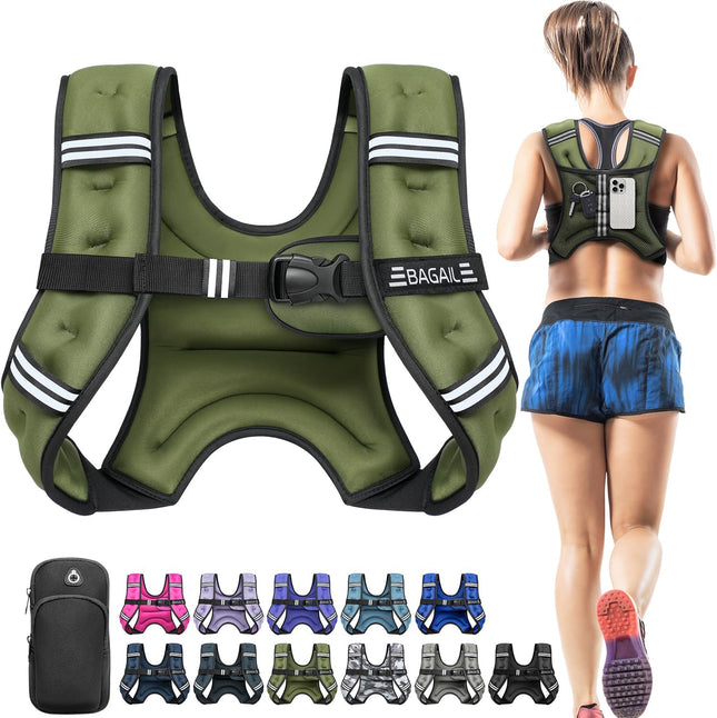 BAGAIL Adult's Weighted Vest with Detachable Phone Pouch, Rucking Vest, Walking, Weight Loss, Training, Running